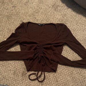 Zara Chocolate Brown Ruched Crop Top